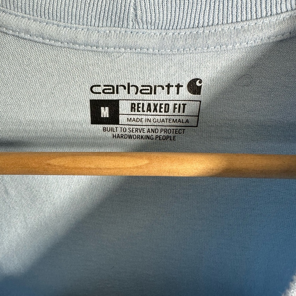 Carhartt Relaxed Fit Logo T Shirt Light Blue Men Medium Cotton Outdoor Basic Tee - Picture 4 of 7